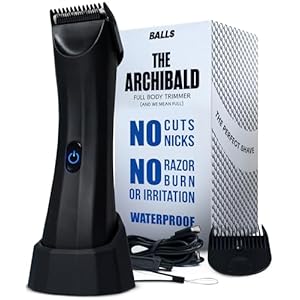 BALLS™ V3 The Archibald – Body & Pubic Hair Trimmer for Men – No Cuts, Sacksafe Guard, 100% Waterproof, Cordless – Black Trimmer Men and Groin Trimmer for Men with Replaceable Ceramic Blades