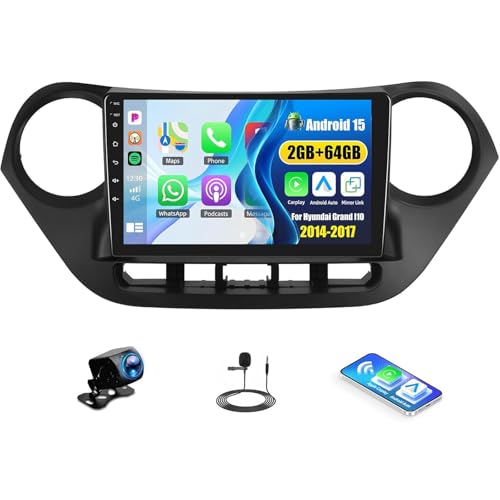 [Hi-Fi Audio+EQ Radio]Android 15 4Core+64G Car Stereo Radio for Hyundai Grand I10 2014-2017 Wireless A-pple CarPlay Android Auto, 9” Touchscreen Unit Bluetooth,FM/RDS,Mirror Link,WiFi,GPS,AHD Cam+MIC