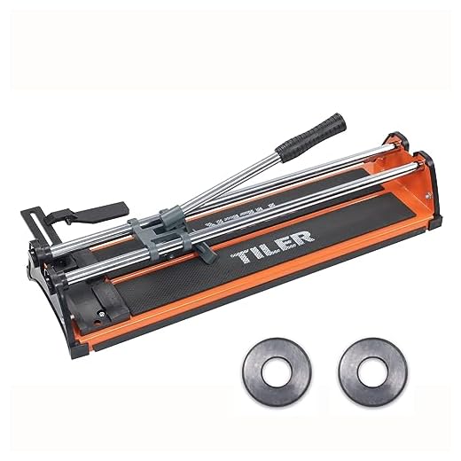 TILER 17 Inch Manual Tile Cutter, Professional Porcelain Ceramic Tile Cutter with Chrome Plated Solid Rails,Bonus 2pcs Spare Tungsten Carbide Cutting Wheel, Adjustable Fence Gauge, Anti-Skid Feet