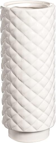 WEIDILIDU Jarrón de cerámica moderno blanco de 10.5 pulgadas, jarrón redondo de porcelana, decoración del hogar, diseño geométrico brillante,