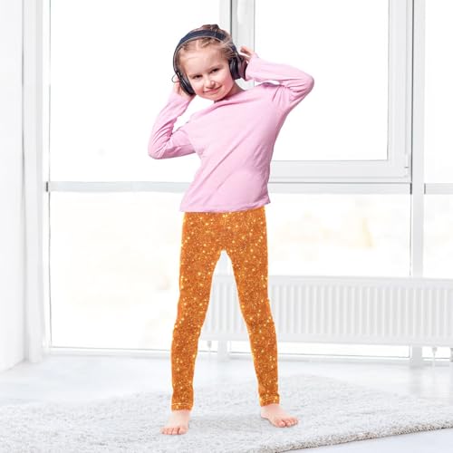 Toddler Girls Leggings Full Length Pants Orange Glitter Active Leggings for Girls 6T4