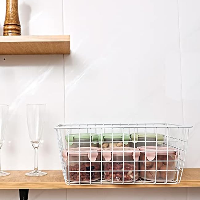 14 Upright Freezer Storage Baskets, White Wire Storage Bins Large Bakset for Freezer, Pantry, Bathroom Organizing, Set of 4