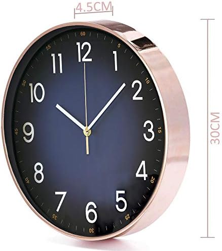 Wall Clock 12'' Modern Rosegold Wall Clock Navy Blue Wall Clock,Quality Silent Quartz Wall Clock Battery Operated,Decor for Home Living Room Bedroom Kitchen School