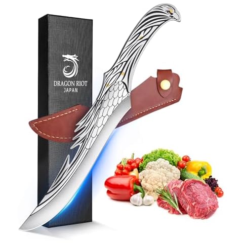 DRAGON RIOT 8" Unique Eagle Style Chef Knife Viking Gifts for Men Viking Knives High Carbon Steel Kitchen Knife with Sheath BBQ Knife Cover
