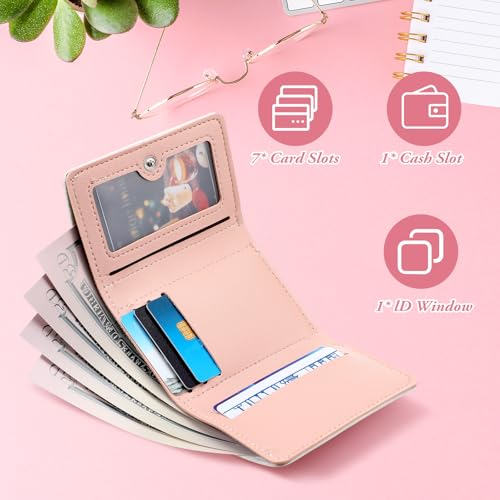 Abbylike Cute Preppy Wallet Pink Bow Trifold Around Wallet Coquette Leather Cardholder ID Purse Window Purse for Women3