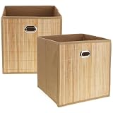 com-four® Caja de Almacenamiento 2X - Caja Plegable de bambú - Cesta de Estante con asa - Caja Plegable para Almacenamiento - Caja de Almacenamiento para Armario - Organizador para Ropa, Libros