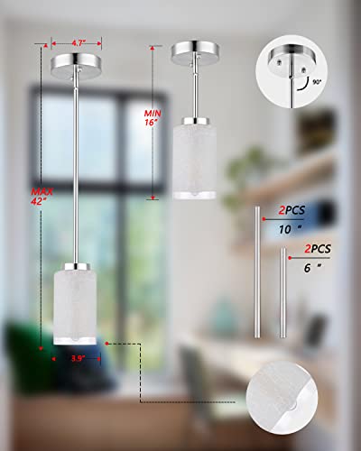 Eidonta 1-Light Brush Nickle Pendant Light Fixture Modern Pendant Light Lantern Hanging Light Fixtures With White Linen Glass Shade For Kitchen Island Entryway Dining Room Hallway Over Sink 2 Pack #TOP2