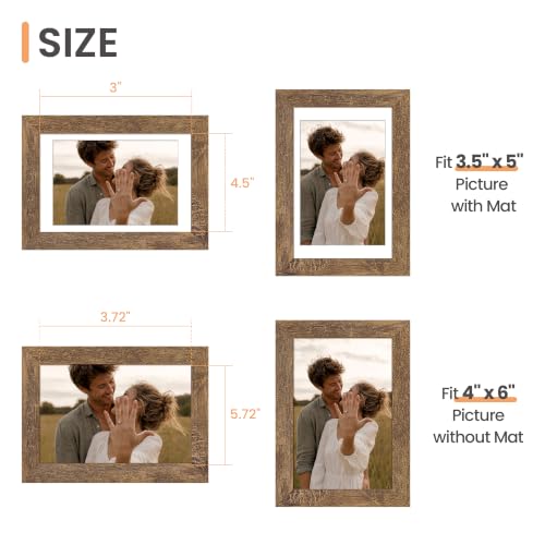 Image of upsimples 4x6 Picture Frame, Wall Decor Photo Frames, Rustic Brown 1 Pack | 4 x 6 Small Frame, 3.5x5 Frame with Mat for Gallery Wall, Farmhouse, Family, Baby, Dog, Dorm, Christmas, Mothers' Day