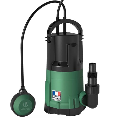 VOUNOT 3-in-1 Tauchpumpe mit Schwimmerschalter, Schmutzwasserpumpe Flachsaugend, 13500 l/h, Förderhöhe max 7.5 m, Eintauchtiefe max. 7 m, Verstellbar für Schmutz- & Klarwasser, 10 m Anschlusskabel