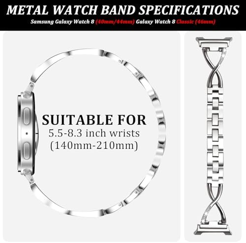 HAYONLIY Bling Metal Bands Compatible with Samsung Galaxy Watch 8 40mm 44mm/Galaxy Watch 8 Classic 46mm,Dressy Diamond Replacement Strap Women - 3