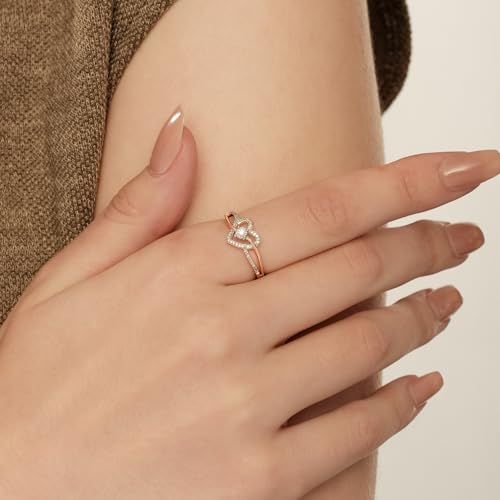 Diamond Heart Promise Ring for Women,Heart Ring 1/10ct White Diamonds in Miracle Plate Setting with Criss-Cross Women's Engagement Ring in Yellow Gold-Plated,Rose Gold-Plated or925 Sterling Silver,P7 - Image 2