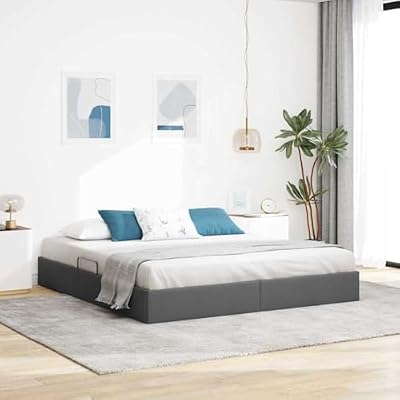 Teravane Storage Bed with Mattress Dark Grey Fabric Platform Frame 72.05 x 83.86 in Heavy-Duty Sturdy Slatted Foundation Modern Bedroom Storage Solution