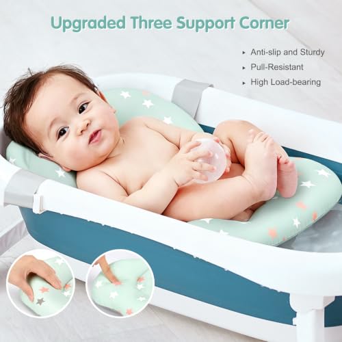 Image of Colorlife Baby Bath Seat Support Net Infant Bathing Seat Support Mat, Adjustable Comfortable Non-Slip Three-Pointed Baby Shower Net Bathtub Sit Up Mesh for Newborn 0-12 Months-Green Star(No Bathtub)