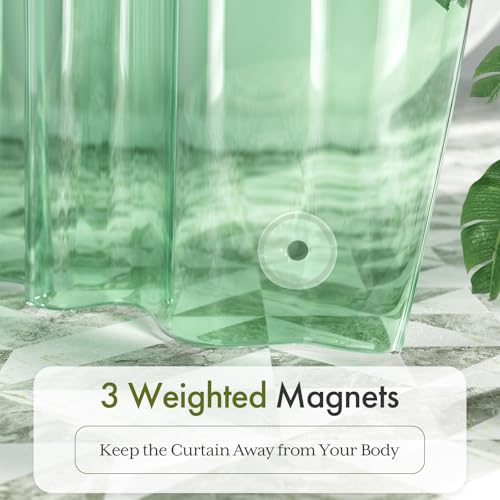 Image of Bathway Shower Curtain Liner, Clear Shower Curtain Liner Green 72x72 PEVA Waterproof Shower Curtain Liner Plastic with 3 Magnets and 12 Rustproof Metal Grommets, Lightweight Shower Liner for Bathroom