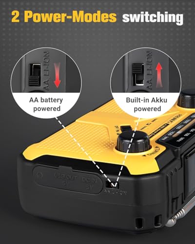 Image of 【Built-in 3000mAh Battery】 J-369 Multifunctional Hand-Crank Emergency Radio AA Battery Operated, Solar-Powered AM /FM Radio, Flashlight & Reading Light, Built-in Speaker, SOS Alarm, with Lanyard