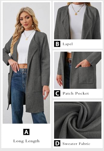 Image of Alaster Queen Women's Open Front Knit Long Fall Sweater Cardigan Coatigan | Long Sleeve,Wide Lapel Neck,Soft Knit Sweater Fabric,Two Patch Pockets,Outerwear Jacket,Work,Daily Wear,2026 Trendy Lady Coat