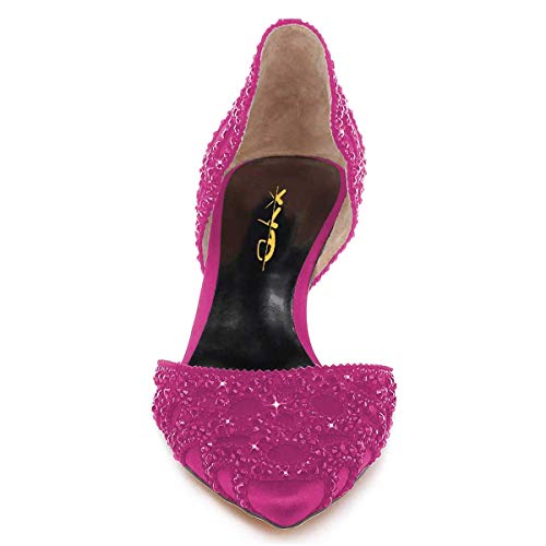 Image of XYD Women's Pumps, Elegant Pointed Toe, D'Orsay Kitten Low Heels, Rhinestone Studs, Slip-On Satin Shoes for Wedding