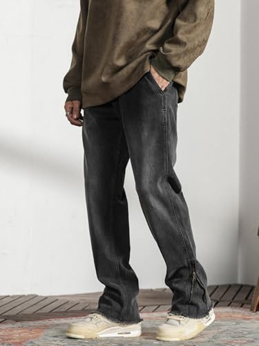 Jeans Pants Trouser Denim Retro Washed Autumn Winter Men's Zipper Handsome Street Straight Leg Spring3