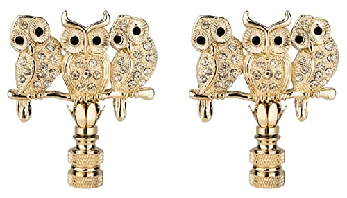 Image of Royal Designs, Inc. 3D Two-Sided Rhinestone Owl Trio Lamp Finial, F-5104PB-2, Polished Brass, Pack of 2