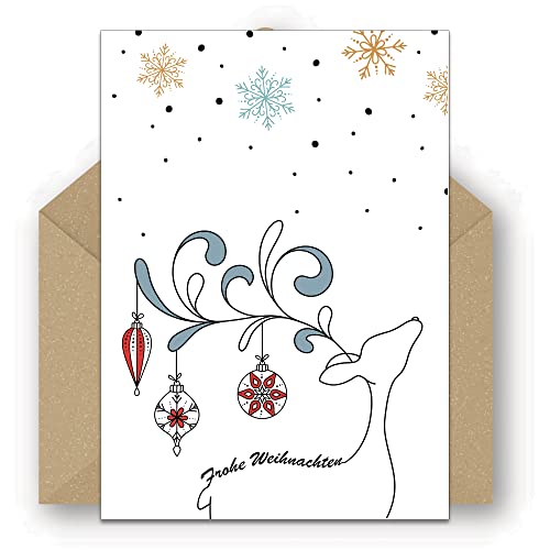 25 recycelte Weihnachtskarten mit Umschlägen - Stylish Rentier Design Cover