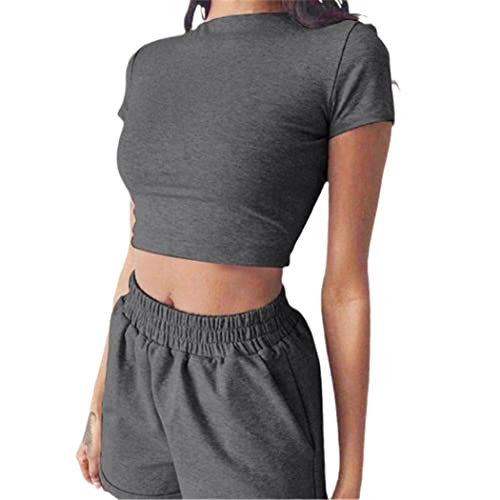 Survêtement d'été manches courtes short haut gris foncé taille L femme