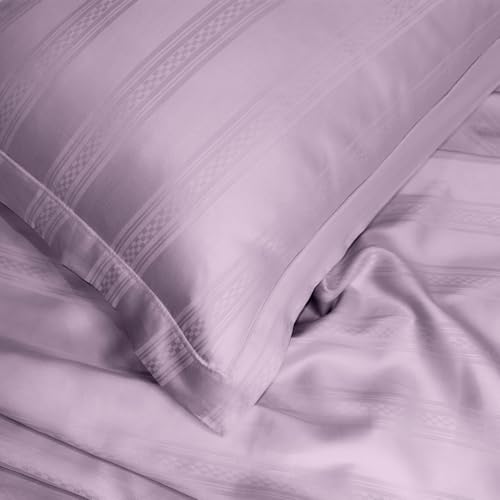Image of Sassoon Artemis Italian Jacquard Weave Sateen Cotton Bedsheet - 400 TC, Cotton, Stripe Design, King Size (108 x 108 inches), Color: Glossy Grape, Soft, Breathable, - 1 Bedsheet + 2 Pillow Covers