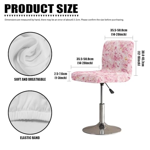 Image of Cherry Blossom Pink Butterfly Bar Stool Cover Stretch Counter Stools Pub Chair Slipcover for Dining Room Removable Anti-Scratches Spills Chair Covers for Dining Room Chairs Set of 2