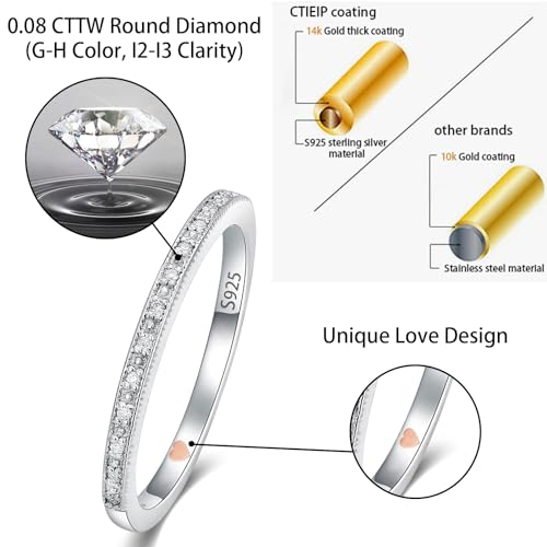 Real Diamond Bands Ring 10k Gold 925 Sterling Silver Stackable Engagement Rings for Her,Wedding Promise Ring for Women Jewelry Gift for Her (G-H Color, I2-I3 Clarity)2