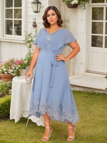 Plus Size Lace Applique Mother of The Bride Dress for Wedding 2025 Short Sleeves Pleated Chiffon Formal Party Gowns4
