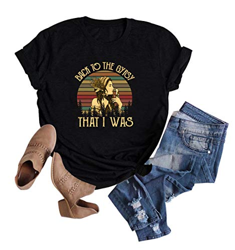 Women Stevie Nicks Vintage T Shirt Back to The Gypsy That I was Graphic Rock Music Tees Tops (Black, XL)