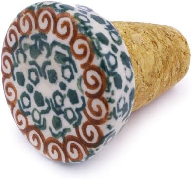 Polmedia Polish Pottery Bottle Stopper - Grecian Sea Pattern Handmade in Boleslawiec Poland by Ceramika Artystyczna + Certificate of Authenticity