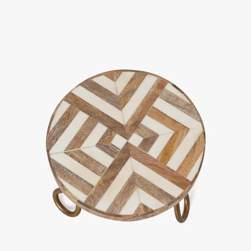 Image of CASADECOR Geometrical Abstract Wood & Metal Pizza Cake Stand Pack of 1 (Diameter-8 Inch) (Wooden Vintage)