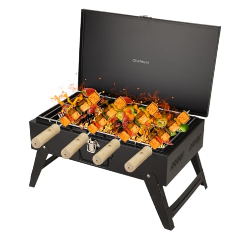 Image of Chefman Compact Briefcase BBQ Grill for Outdoor Cooking | Portable, Lightweight Design Perfect for Camping, Tailgating, and Backyard BBQs - Easy to Transport and Store Charcoal Grill