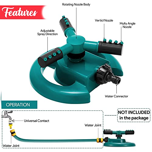 Image of LEOPAX Garden Sprinkler, Automatic 360 Degree Lawn Water Sprinklers Lawn Irrigation System Multipurpose Water Yard Sprinkler for Plant Irrigation (22 x 22 x 10cm)