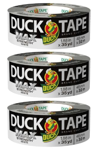 Image of Duck Brand Max Strength Duct Tape, White, 3 Rolls, 1.88 Inch x 35 Yards Each, 240866