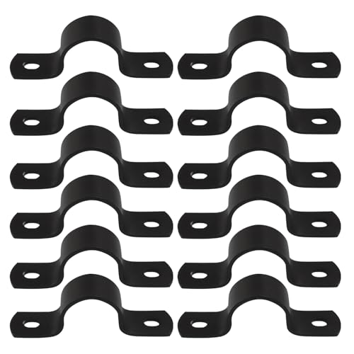 Image of Zorfeter 1 inch /25mm Pipe Strap, Black U-Clamps, 12 Pack | Metal Clamps, Double-hole Bracket, Two Hole Pipe Strap, DIY Industrial Style