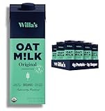 Willa's Unsweetened Organic Oat Milk, 32 oz, 6 pack - Low Sugar (1g), Vegan, Plant Based, Non-GMO, Shelf-Stable, & Made from Whole Grain Oats