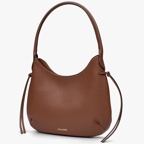 Image of molshine Genuine Leather Crescent Handbag, Hobo Shoulder Bag, Armpit Bag,Party Clutch Purse for Women Lady Model DLK0018 (Caramel Brown)