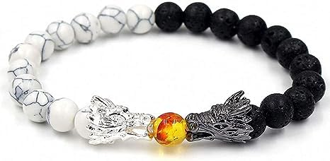VIEN® Bead Bracelets for Men and Women Natural Black Lava & White Howlite Buddha Dragon Stone Bracelet (B0CG9S1SJD) Amazon Price History, Amazon Price Tracker