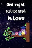 Owl-right owl we need is love Owl Journal: Lined Journal College Ruled Inspirational Quote notebook Owl Themed Appreciation Gift for Owl Lovers Adults and Kids Teachers and Students 6