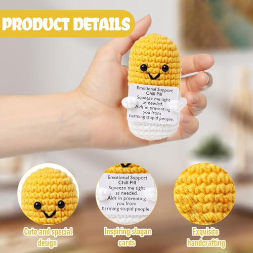 Image of Positive Crochet Pill Yellow Capsule Knitted with Inspirational Card,CNA Week Nurse Appreciation Keepsake for Women Pharmacist Doctor RN LPN Office Decor Party Favor
