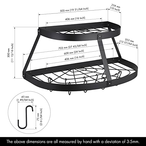 Kes 27.5-Inch Pot Rack Wall Mounted, 2-Tier Hanging Pot Rack For Pots And Pans Storage, Classic Semi-Circle Design, Black, Kur502S70B-Bk #TOP3