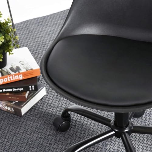 Image of Amazon Brand - Umi Polypropylene Height-Adjustable Modern Stylish Revolving Office Computer Study Desk Task Chair with PP Plastic Backrest + PU Cushion Ideal for Spa, Home, Medical in Black Color