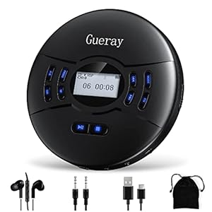 Gueray Tragbarer CD-Player mit Bluetooth und 2000-mAh-Akku CD Player Tragbar unterstützt TF-Karten Speicherfunktion HOLD…