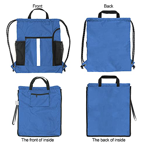 Image of BeeGreen Royal Blue String Backpack Bag Cinch Sack with Shoe Compartment and Two Side Mesh Pockets Lightweight Sturdy Drawstring Gym Sackpack 1 Pack for Unisex