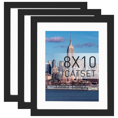 Aouuec 20.3x25.4cm Cadres Photo Set de 3, en Bois Massif Avec Verre Acrylique, Passe-Partout Pour 12.7x18cm, Cadres Pour Montage Mural et Sur Table