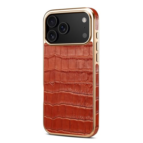 Étui iPhone 17 Pro cuir marron crocodile coque rigide