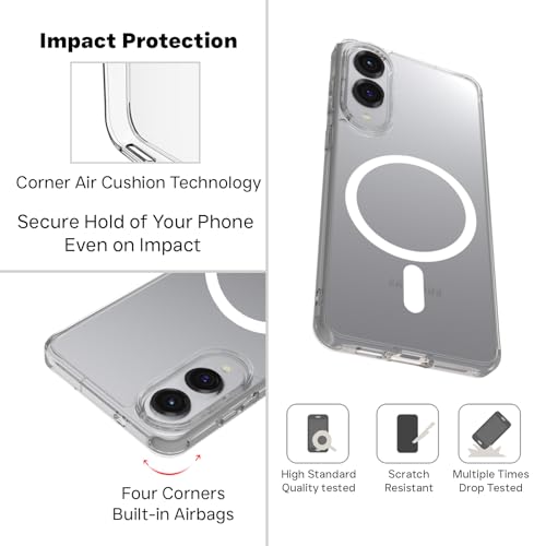 Image of RIGGEAR Shockproof Clear Hybrid Armor Magnetic Back Cover Case Compatible with MagSafe Accessories for Samsung Galaxy S25 Edge (Transparent PC and TPU Bumper)
