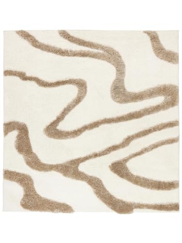 RugVista Ginori, Alfombra Shaggy/Handloom, Pelo Corto, 240 x 240 cm, Cuadrada, Calidad cert. Oeko-Tex Standard 100, Poliéster, Pasillo, Dormitorio, Cocina, Salón, Blanco Roto/Beige