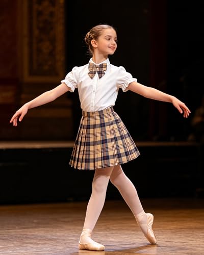 Image of Betusline Girls Skirt Set JK School Uniform 2-Piece Outfit - Short Sleeve Shirt with Bow & Pleated Skirt 4T-14Y